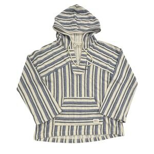 Roxy Womens Striped Baja Pullover Hoodie Blue White Cotton Blend Small NWOT W439
